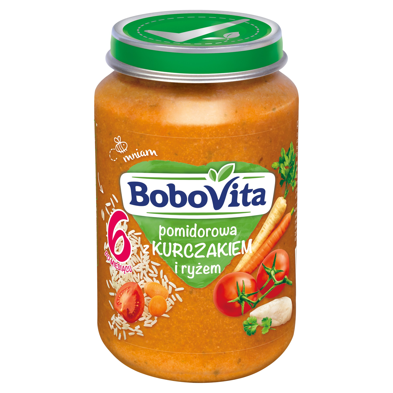 Picture of ZUPKA POMIDOROWA Z RYZEM I KURCZAKIEM (6MC) 190G BOBOVITA