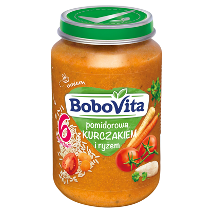 Picture of ZUPKA POMIDOROWA Z RYZEM I KURCZAKIEM (6MC) 190G BOBOVITA