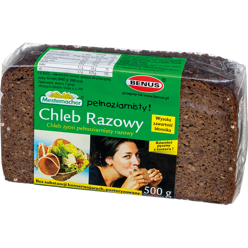 Picture of CHLEB MESTEMACHER ZYTNI PELNOZIARNISTY RAZOWY BENUS 500G